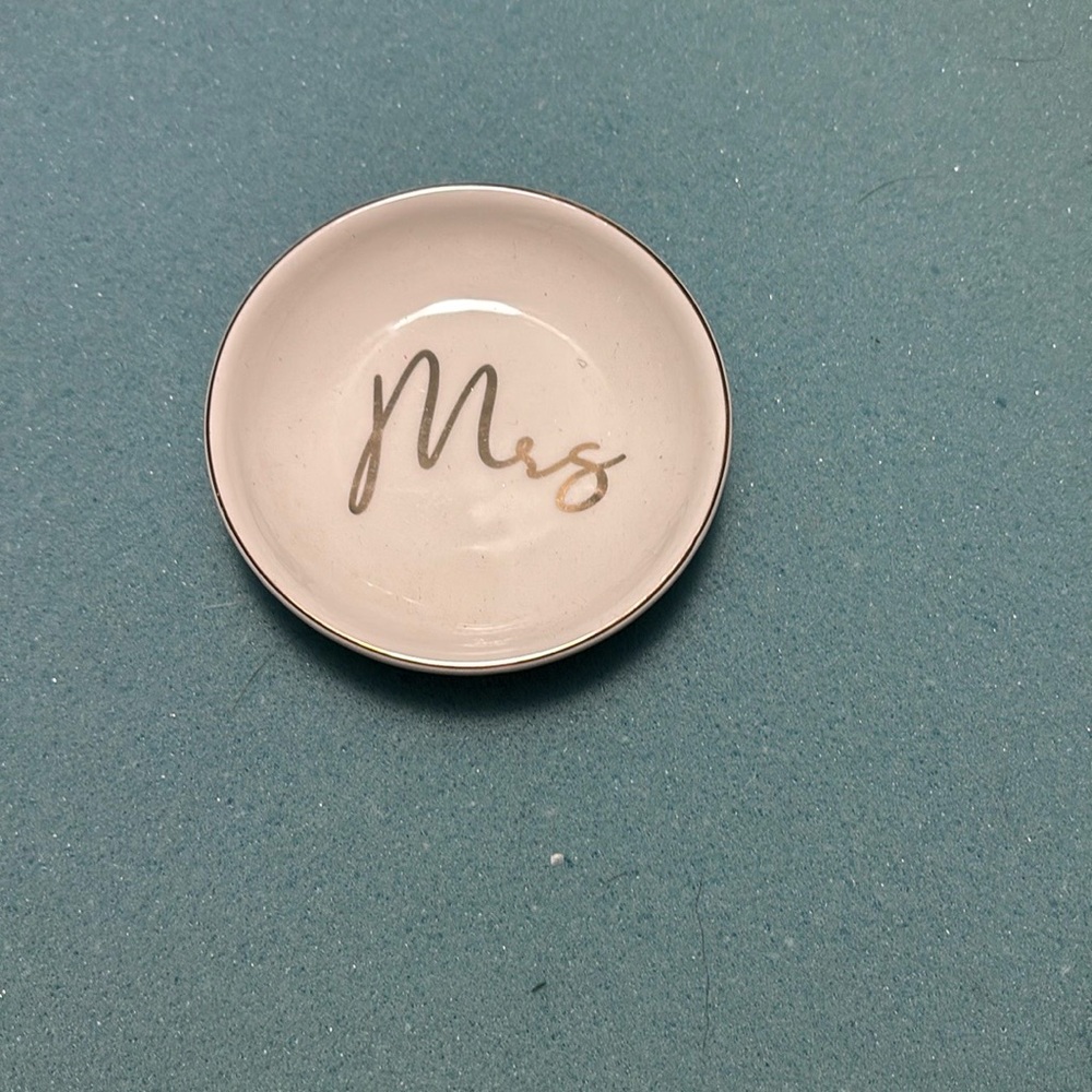 White Jewelry Dish with 'Mrs' Script